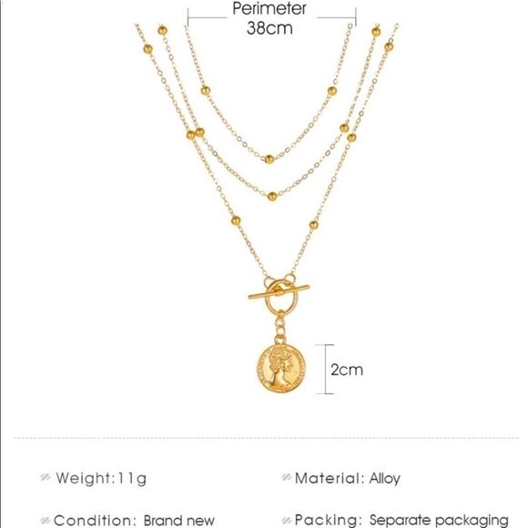 Necklace Multilayer Coin Lariat Zinc Alloy Versatile Cute Boho - Picture 3 of 6